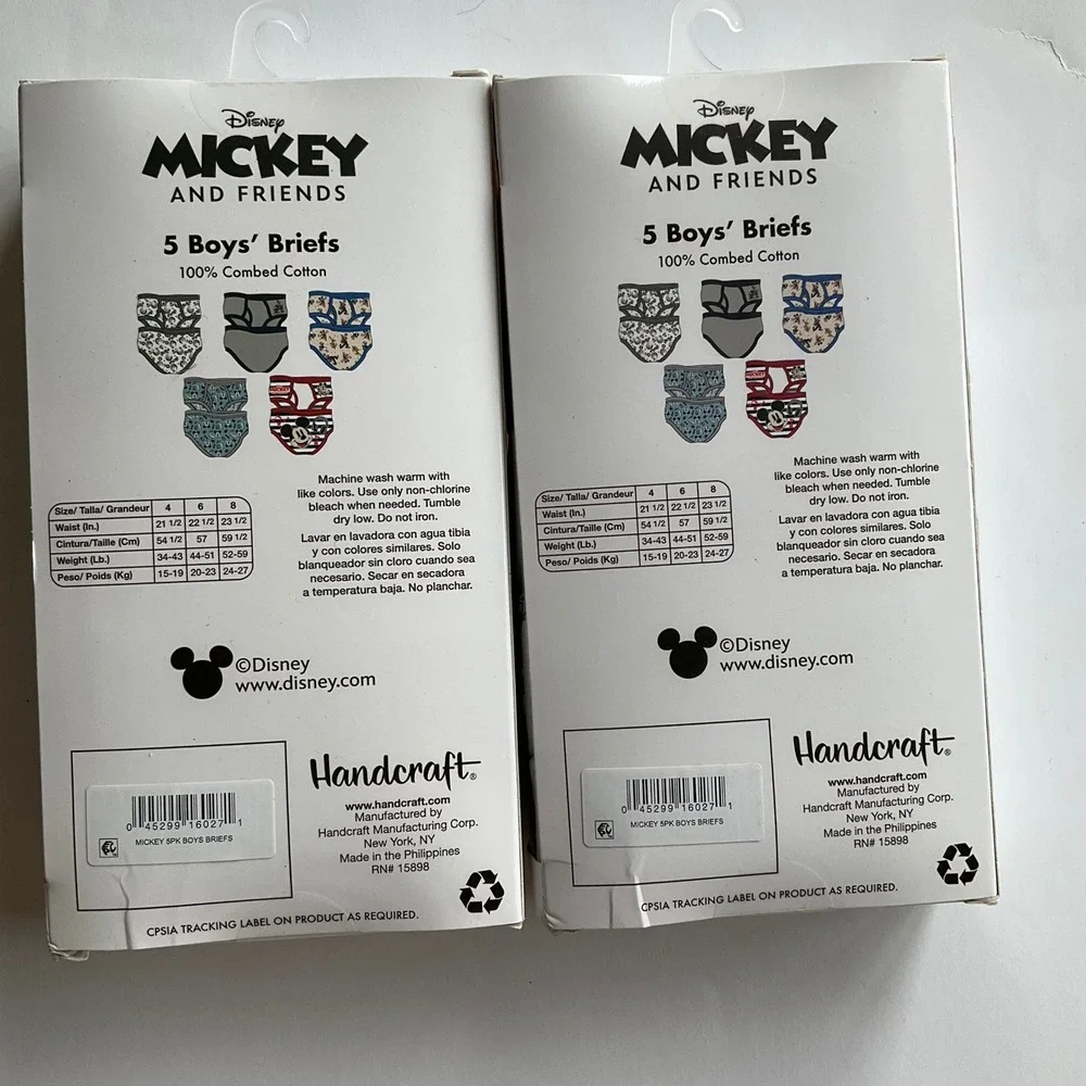 Disney Mickey & Friends Bundle of 2 New 5 Pack Briefs Sz 8 100% Cotton Underwear